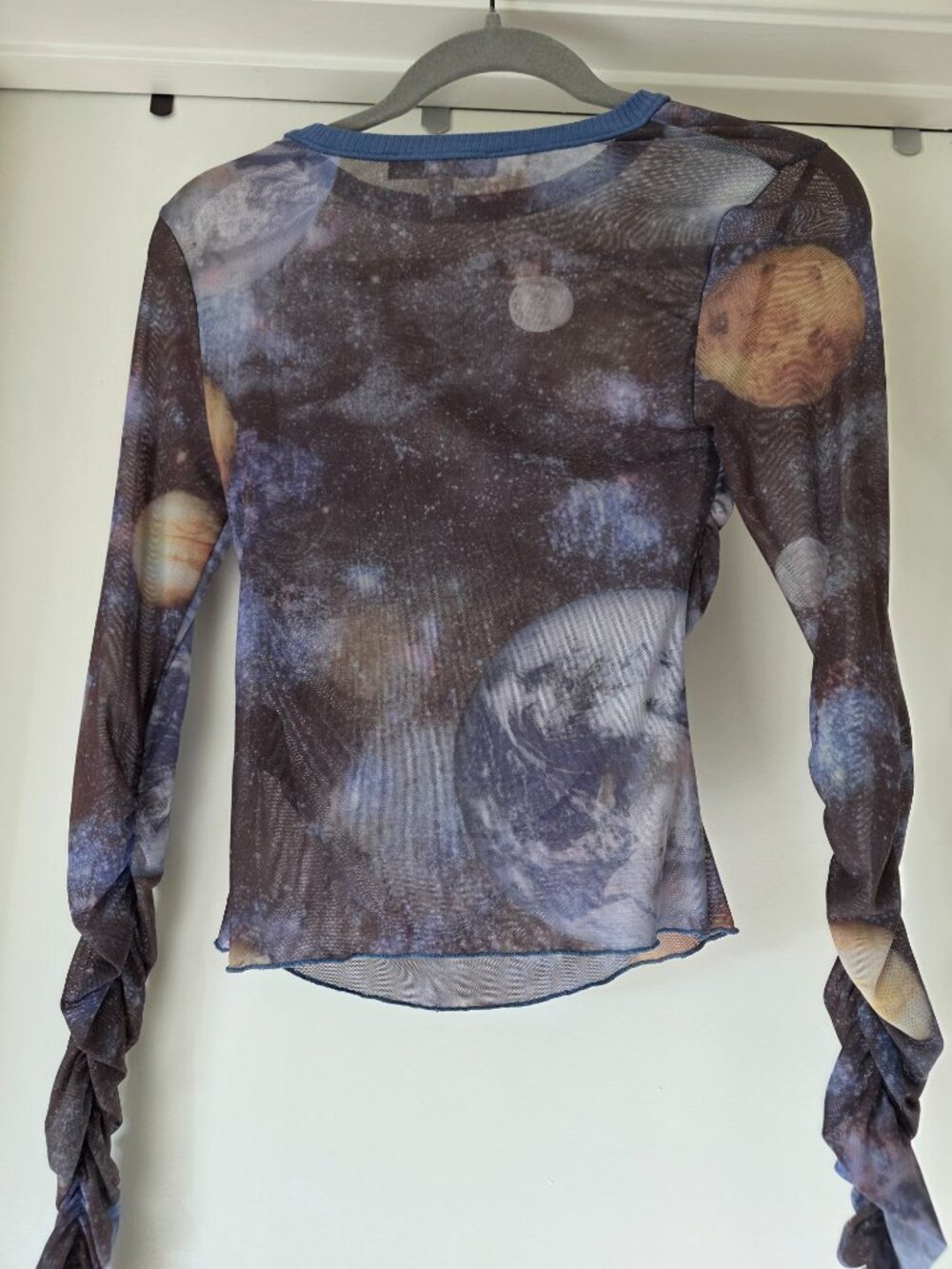 Urban Outfitters Mesh Ruched Top Moon Galaxy Celestial Women Size M  Long Sleeve - Picture 5 of 7